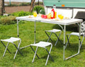 Set masa pliabila reglabila si 4 scaune, tip valiza, gri, 120x60cm