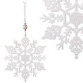 Decoratiune brad fulg de zapada, 13cm, alb cu sclipici