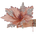 Set 5 ornamente pentru bradul de Craciun, stea Poinsettia, 26cm, roz argintiu