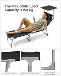 SONGMICS Sezlong pliabil, cu parasolar si tetiera, spatar reglabil in 4 pozitii, maxim 150kg, 193x53x29cm, negru