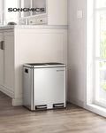 SONGMICS Cos de gunoi din inox cu 2 compartimente colectare selectiva, cu galeti interioare, 2x15litri, argintiu si negru