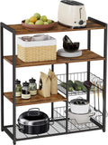 VASAGLE Raft de bucatarie, suport pentru cuptorul cu microunde, 2 cosuri de sarma, 6 carlige S, 35x80x95cm, maro rustic