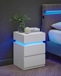 VASAGLE Noptiera din MDF cu iluminare LED, culori si intensitate reglabile, 35x40x55cm, alb