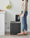 SONGMICS Cos de gunoi din inox cu 2 compartimente colectare selectiva, cu galeti interioare, 2x15litri, negru