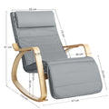 SONGMICS Scaun balansoar din lemn, suport picioare reglabil, maxim 150kg, 67x115x91cm, gri deschis