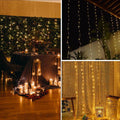 Ghirlanda luminoasa tip perdea 300 LED-uri, 3x3m, pentru interior, alimentare USB, alb cald (galben)