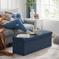 SONGMICS Taburet pliabil cu sezut moale, spatiu de depozitare 131litri, maxim 300kg, 110x38x38cm, albastru inchis
