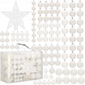 Set globuri si decoratiuni de Craciun, 100 piese, diverse dimensiuni cu stea, alb