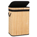 Cos de rufe din bambus cu capac, sac detasabil, volum 72L, 42x33x60cm, maro
