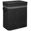 Cos de rufe din bambus cu capac, 2 compartimente, sac detasabil, volum 100L, 54x35x60cm, negru