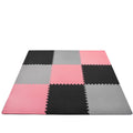Covor din spuma pentru copii, tip puzzle forme, 27 piese, termoizolant, 179×179 cm, gri roz