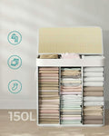 SONGMICS Cos de rufe din bambus, pliabil, cu captuseala detasabila lavabila, 3 compartimente, 150L, 60x40x62cm, alb