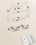 VASAGLE Consola hol 100x30x80 cm, 2 sertare, raft deschis, colturi rotunjite, stil boho, MDF si ratan PVC, bej stejar