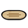Set de accesorii rotunde pentru baie din plastic cu elemente bambus, 6 piese, negru
