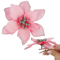 Set 10 ornamente pentru bradul de Craciun, stea Poinsettia, 13cm, roz