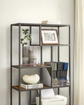 VASAGLE Biblioteca cu forma geometrica, pe 6 nivele, stil industrial, 30x80x180cm, maro rustic si negru
