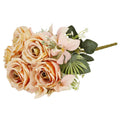 Buchet de flori artificiale din poliester, 9 fire trandafiri, 40cm, roz