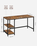 VASAGLE Birou cu 2 rafturi stanga sau dreapta, stil industrial, 60x140x76 cm, maro rustic