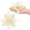 Set 10 ornamente pentru bradul de Craciun, stea Poinsettia, 16cm, crem