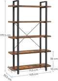 VASAGLE Biblioteca cu 5 rafturi, cadru din otel si rafturi din PAL, 105x34x178cm, maro rustic si negru