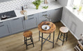 VASAGLE Set 2 scaune bar inalte, sezut rotund, cadru din otel, inaltime 65 cm, stil industrial, maro rustic si negru