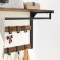 VASAGLE Raft de perete tip cuier, 10 carlige detasabile, sina pentru haine, 30x65x42cm, maro rustic si negru