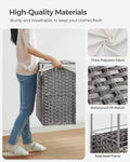 SONGMICS Cos de rufe tesut manual, cu captuseala detasabila lavabila, 3 compartimente, stil ratan, 140 litri, 66x33x60 cm, gri