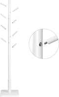 VASAGLE Cuier pentru haine, din lemn masiv, tip pom, cu 8 carlige, baza patrata, 175cm, alb