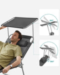 SONGMICS Sezlong pliabil, cu parasolar si tetiera, spatar reglabil in 4 pozitii, maxim 150kg, 200x71x38cm, gri