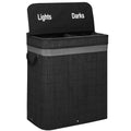 Cos de rufe din bambus cu capac, 2 compartimente, sac detasabil, volum 100L, 54x35x60cm, negru