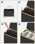 SONGMICS Cos de rufe textil, pliabil, cu 3 compartimente detasabile, 150L, 60x39x71 cm, negru