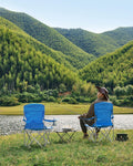 SONGMICS Set 2 scaune pliabile de camping sau pescuit, suport pahar, maxim 150kg, albastru