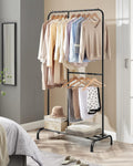 SONGMICS Stativ haine metalic 105x50x195 cm, cu bara ajustabila si 3 niveluri de depozitare, otel, negru