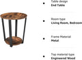 VASAGLE Masa de cafea rotunda cu cadru de otel, stil industrial, 50x57cm, maro rustic si negru