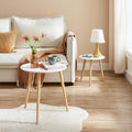 VASAGLE Masa de cafea, set de 2 bucati, picioare din lemn si blat MDF, design minimalist scandinav, 45x50cm si 35x35cm, alb