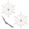 Decoratiune brad fulg de zapada cu cristal, set 2 bucati, 12cm, alb