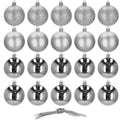 Set globuri de Craciun, 20 bucati, 3 modele, 4cm, argintiu