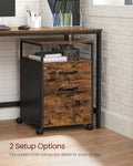 VASAGLE Dulap mobil tip rollbox pentru birouri, cu 2 sertare, stil industrial, 44x42x67cm, maro rustic