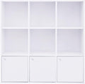 VASAGLE Biblioteca din lemn, cu 9 cuburi, 3 dulapuri inferioare, 98x98x29cm, alb