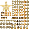 Set globuri si decoratiuni de Craciun, 100 piese, diverse dimensiuni cu stea, auriu