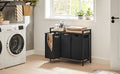 VASAGLE Cos de rufe, 3 compartimente, saci de rufe detasabili, raft, cadru metalic, 3x38L, 93x33x72 cm, maro rustic si negru