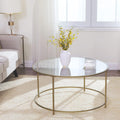 VASAGLE Masa de cafea rotunda, din sticla securizata cu cadru metalic, 84x84x45cm, auriu