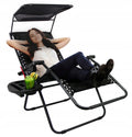 Sezlong pliabil cu parasolar SERSIMO, 85x77x150cm, Negru