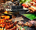 Gratar metalic pe carbuni, tava cromata, cu spita pentru rotisor, 104x88x45cm