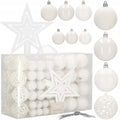 Set globuri si decoratiuni de Craciun, 100 piese, diverse dimensiuni cu stea, alb