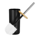 Set de accesorii rotunde pentru baie din plastic cu elemente bambus, 6 piese, negru