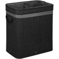 Cos de rufe din bambus cu capac, 2 compartimente, sac detasabil, volum 100L, 54x35x60cm, negru