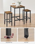 VASAGLE Set masa si scaune de bar, masa 60x60x90cm si 2 scaune 30x40x65cm, stil industrial, maro rustic