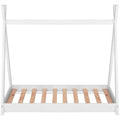 Pat din lemn pentru copii, model TeePee, somiera inclusa, 61x146x130 cm, alb