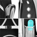 Rucsac transport animale talie mica-medie, maxim 12 kg, hublou panoramic transparent, buzunare laterale, gri